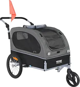 Meilleurs prix pour VEVOR Remorque de Vélo Chien Pliable Charge 40 kg Poussette d'Animaux de Compagnie 2en1 Cadre Facile à Plier avec Roues à Dégagement Rapide, Coupleur de Vélo Universel, Réflecteurs, Drapeau, Noir/Gris