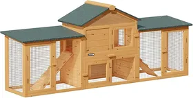 Meilleurs prix pour Cadoca Clapier à lapins 2 étages 204x45x84 cm Plateau amovible 2 rampes Toit en asphalte Enclos pour petits animaux Poulailler