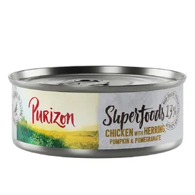 Comparer les prix de Purizon Superfoods 6 x 70 g pour chat - poulet, hareng, potiron, grenade