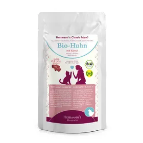 Meilleurs prix pour 6x85g poulet bio, carottes, blé kamut Herrmanns - Nourriture pour Chat