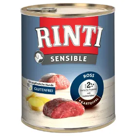 Meilleurs prix pour Lot économique : 24x800g RINTI Sensible cheval, foie de poulet, pommes de terre Nourriture pour chien humide