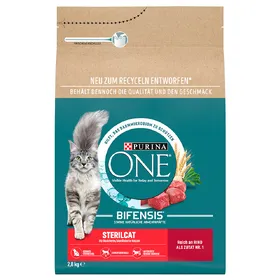 Comparer les prix de Lot de croquettes PURINA ONE pour chat - SterilCat bœuf (3 x 2,8 kg)
