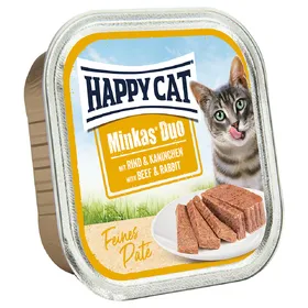Comparer les prix de Happy Cat Minkas Duo pour chat - bœuf, lapin 16 x 100 g