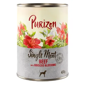 Meilleurs prix pour Lot Purizon Single Meat 24 x 400 g pour chien - bœuf, fleurs d'hibiscus