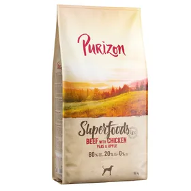 Comparer les prix de 12kg Purizon Superfoods bœuf avec poulet, petits pois et pommes croquettes pour chiens