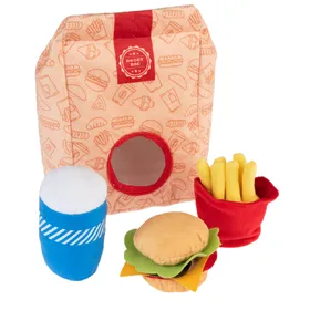 Meilleurs prix pour Jouet Squeaky Burger Menu pour chien  - lot de 4 jouets