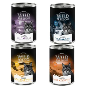Meilleurs prix pour Wild Freedom Adult Sterilised 6 x 400 g - sans céréales pour chat - lot mixte (2 x pur poulet, 2 x colin, 1 x lapin, 1 x canard)