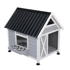 Comparer les prix de Modern Living niche d'extérieur pour chiens Belmont avec écuelles env. L 101 x l 92 x H 95,5 cm