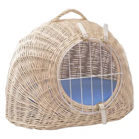 Meilleurs prix pour Panier de transport chat Aumüller en osier blanchi L50 l39 H44 cm avec coussin - Panier pour chien