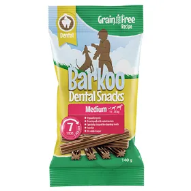 Comparer les prix de Barkoo Dental Snacks Friandises SANS CÉRÉALES pour chien - 7 bâtonnets (140 g) pour chien de taille moyenne
