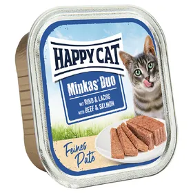 Meilleurs prix pour Happy Cat Minkas Duo pour chat - bœuf, saumon 16 x 100 g