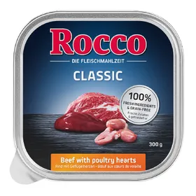 Meilleurs prix pour Rocco Classic en barquettes bœuf, cœurs de volaille - Pâtée pour chien