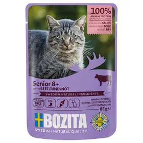Comparer les prix de 85g Bozita bouchées en sauce bœuf senior nourriture pour chat humide