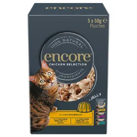 Comparer les prix de Encore en gelée 5 x 50 g sachets pour chat  - sélection au poulet (3 saveurs)
