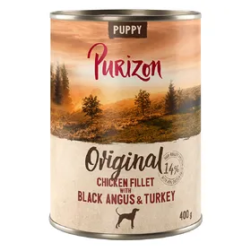 Comparer les prix de 6x 400g Purizon Puppy filet de poulet avec bœuf Black-Angus & dinde nourriture pour chiens humide
