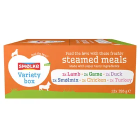 Meilleurs prix pour 12x395g Smølke Steamed Meal mélange de variétés (6 variétés) pâté pour chien