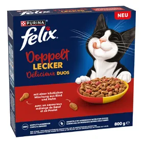Comparer les prix de 800 g Felix Doppelt Délicieux bœuf et poulet nourriture pour chat sèche