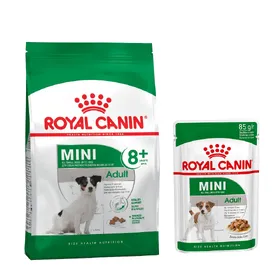 Meilleurs prix pour Adult + 8 kg Mini Adult 8+ croquettes Royal Canin Size - Nourriture pour chien