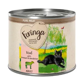 Comparer les prix de 12x200g Feringa Menus à la viande veau, brocoli, pissenlit - Pâtée pour chat