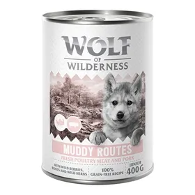 Meilleurs prix pour Wolf of Wilderness Junior “Expedition” 6 x 400 g pour chiot - Muddy Routes - volaille, porc