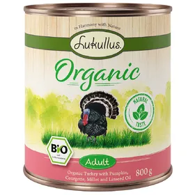 Comparer les prix de Lukullus Organic Adult dinde, courgettes (sans gluten) pour chien  - 6 x 800 g