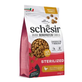 Comparer les prix de 1.5kg Schesir Sterilized & Light au poulet croquettes pour chat