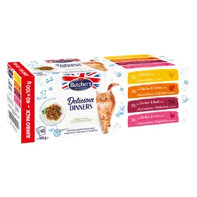Comparer les prix de Lot mixte Butcher's Delicious Dinners 40 x 100 g - sélection au poulet en gelée (4 variétés)
