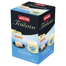 Comparer les prix de 100&nbsp;g d’Animonda Vom Feinsten Adult à la Panna Cotta au saumon, nourriture pour chats humide