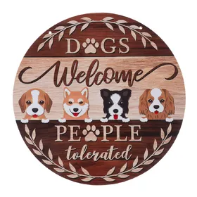 Meilleurs prix pour TIAKI Plaque de porte "Dogs Welcome - People Tolerated" Ø 30 cm