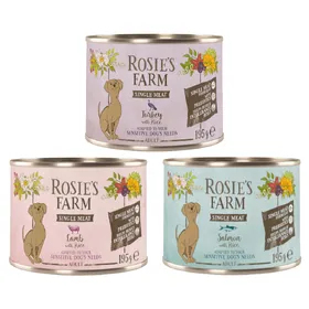 Comparer les prix de Rosie's Farm Single Meat Adult 6 x 195 g pour chien - lot mixte (dinde & riz, agneau & riz, poisson & riz)