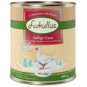 Meilleurs prix pour Oie fondante menu d'hiver Lukullus pour chien + 1 boîte offerte !