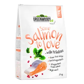 Comparer les prix de Greenwoods saumon, pommes de terre, épinards, canneberges - Croquettes pour chat