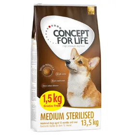 Meilleurs prix pour 12kg Medium Sterilised Concept for Life Croquettes pour chien + 1,5kg offert !