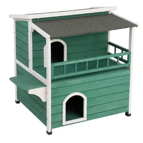 Comparer les prix de Maisonnette à marquise L 91,5 x l 71 x H 82 cm vert / blanc - pour chat