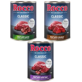 Meilleurs prix pour Lot Rocco Classic 24 x 400 g pour chien - lot mixte au gibier : bœuf & gibier, bœuf & renne, bœuf & sanglier