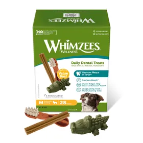Comparer les prix de Taille M : pour chiens de taille moyenne (12 - 18 kg, 28 pièces) Whimzees by Wellness Mixbox friandises pour chiens