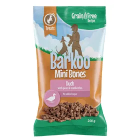 Meilleurs prix pour Barkoo Mini Bones (semi-humide) 200 g - SANS CÉRÉALES pour chien - canard, petits pois, cranberries