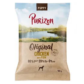 Comparer les prix de Offre d'essai : croquettes, boîtes et friandises Purizon pour chien - Croquettes Puppy poulet, poisson (100 g)