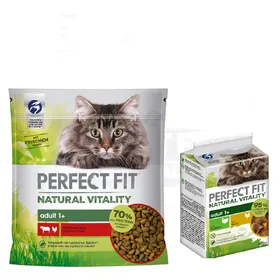 Meilleurs prix pour Bœuf, poulet Perfect Fit Natural Vitality Adult Croquettes pour chat + 6x50g poulet, dinde Adult Natural Vitality Perfect Fit : 15 % de remise !