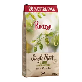Comparer les prix de Croquettes Purizon sans céréales 14,4 kg : 12 kg + 20 % offerts ! - Single Meat agneau, fleurs de houblon