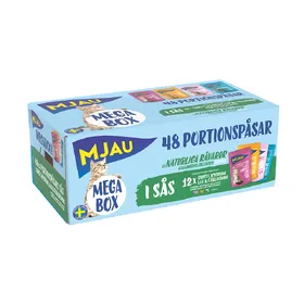 Comparer les prix de Mjau Multibox 48 x 85 g pour chat - lot mixte en sauce (bœuf, poulet, truite, saumon)