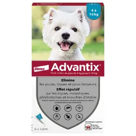 Comparer les prix de Pipettes Advantix pour chien de petite taille, 4 et 10 kg