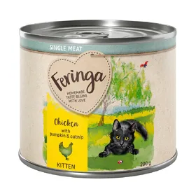 Comparer les prix de Feringa Single Meat Kitten 6 x 200 g pour chaton - poulet, potiron, menthe à chat
