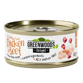 Meilleurs prix pour Greenwoods Delight filet de poulet, bœuf pour chat 6 x 70 g