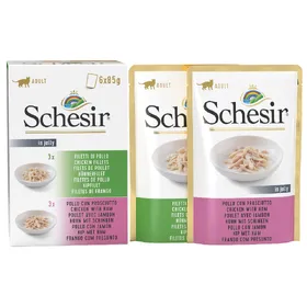 Meilleurs prix pour Schesir en gelée lot mixte filet de poulet + poulet, jambon en gelée - Pâtée pour chat