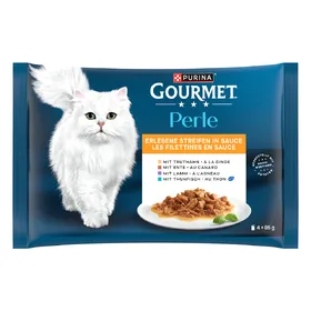 Comparer les prix de Gourmet Perle aiguillettes de dinde, thon, canard, agneau - Pâtée pour chat