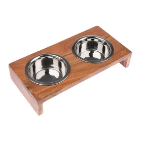 Meilleurs prix pour Porte-gamelle Modern Living Nellore en bois, écuelles incluses  - capacité : 2 x 400 mL, 13 cm de diamètre