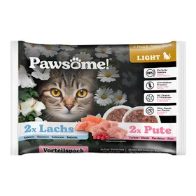 Comparer les prix de Pawsome Adult Light 4 x 85 g pour chat - dinde, saumon