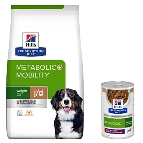 Comparer les prix de 6kg Mobility poulet Hill's Prescription Diet Metabolic croquettes pour chien + 3x354g nourriture humide offertes !