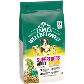 Comparer les prix de James Wellbeloved Superfoods Grain Free Adult Hypoallergenic dinde, chou vert, quinoa pour chien - 1,5 kg